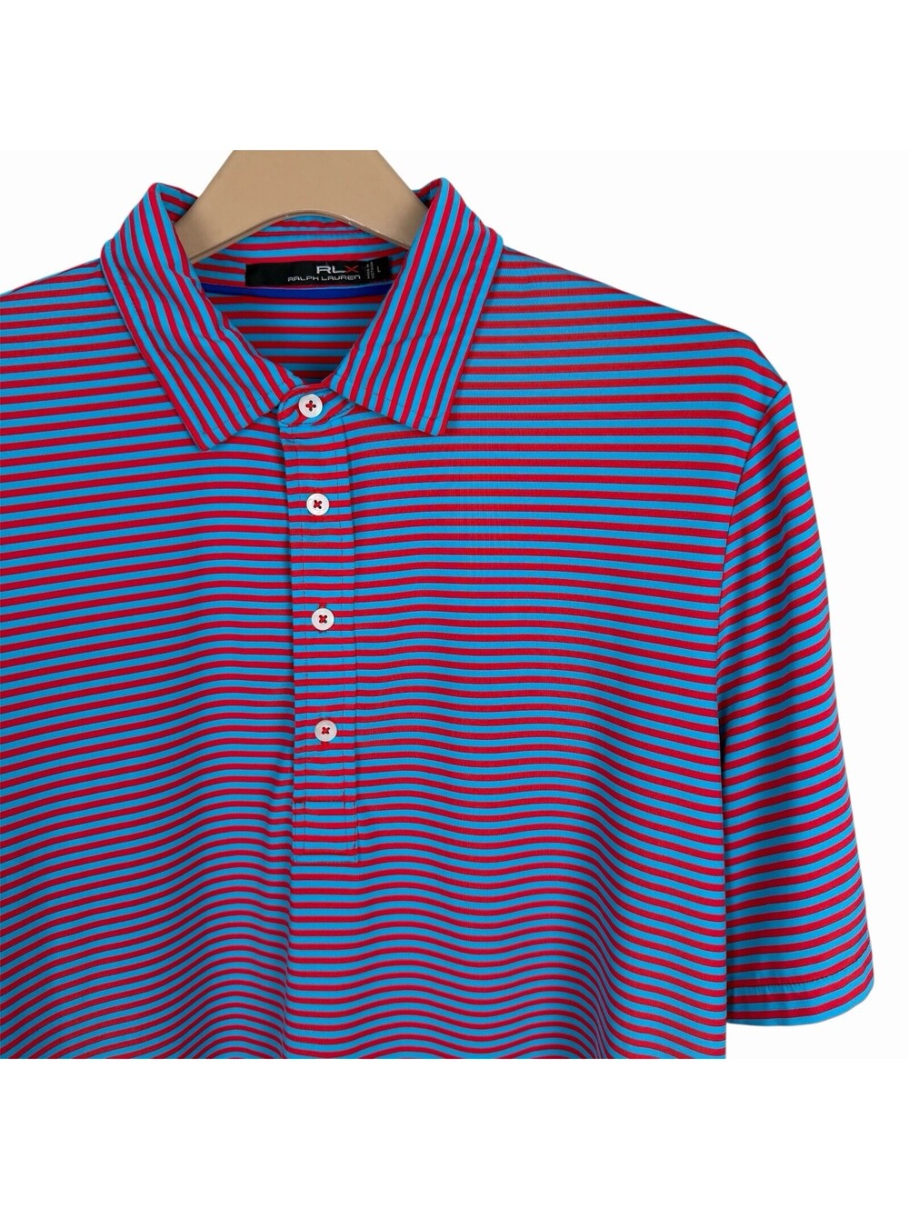 RLX Ralph Lauren Golf Polo Shirt Mens Large Blue Red Striped Performance